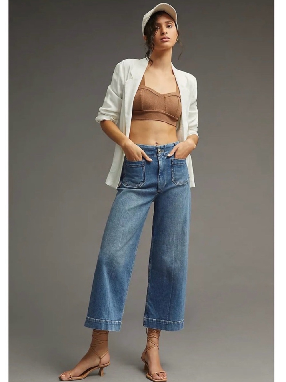 Pilcro Women's Wide Leg Jeans in Medium Blue Denim